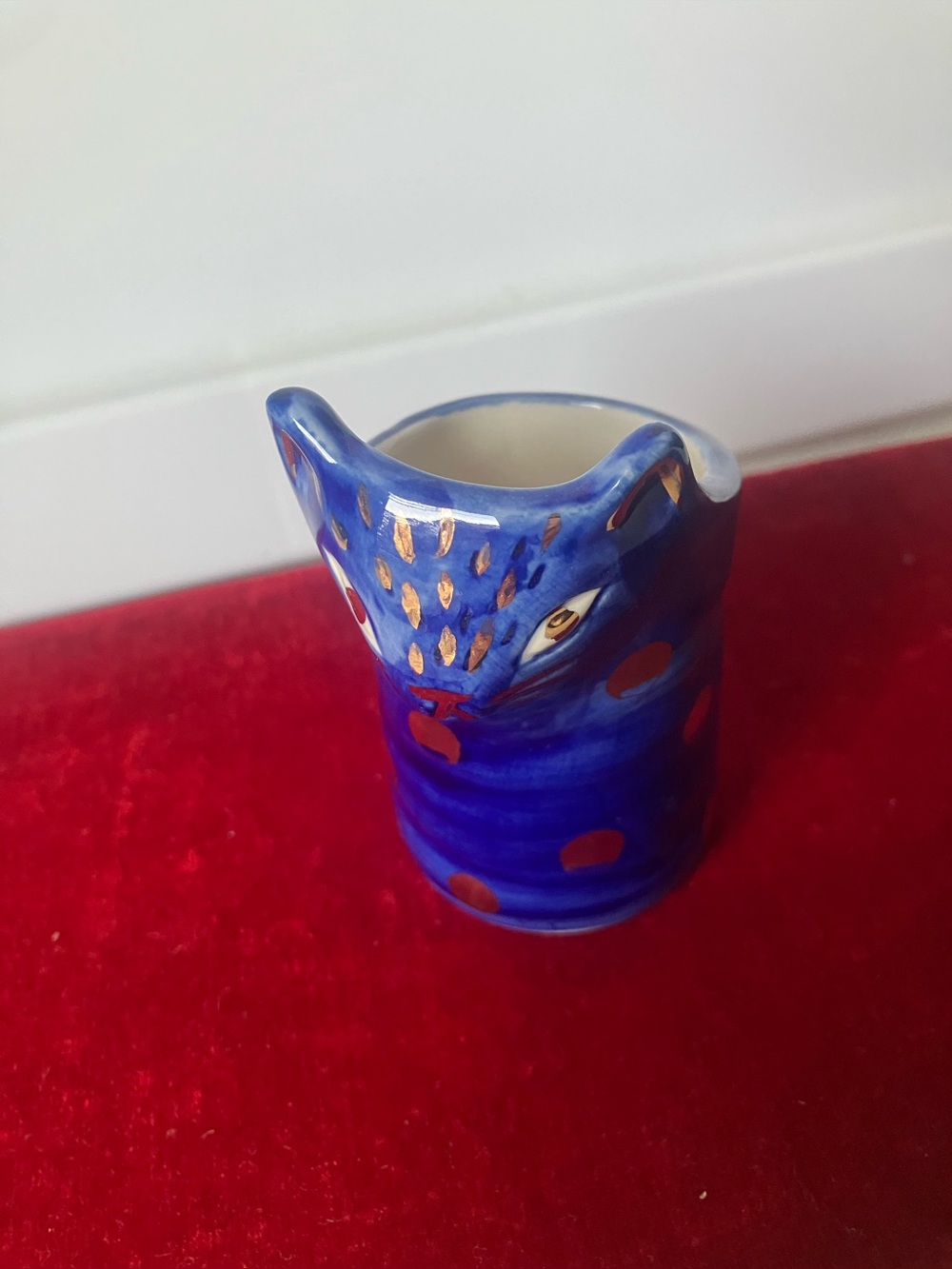 New Anthropologie Bird Can Fox Liz Davies Mini Kitten Planter Vase Blue Gold 3.8